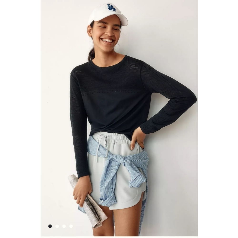 Anthropologie Varley Merrick Seamless Long-Sleeve Black Top Size XXS/XS